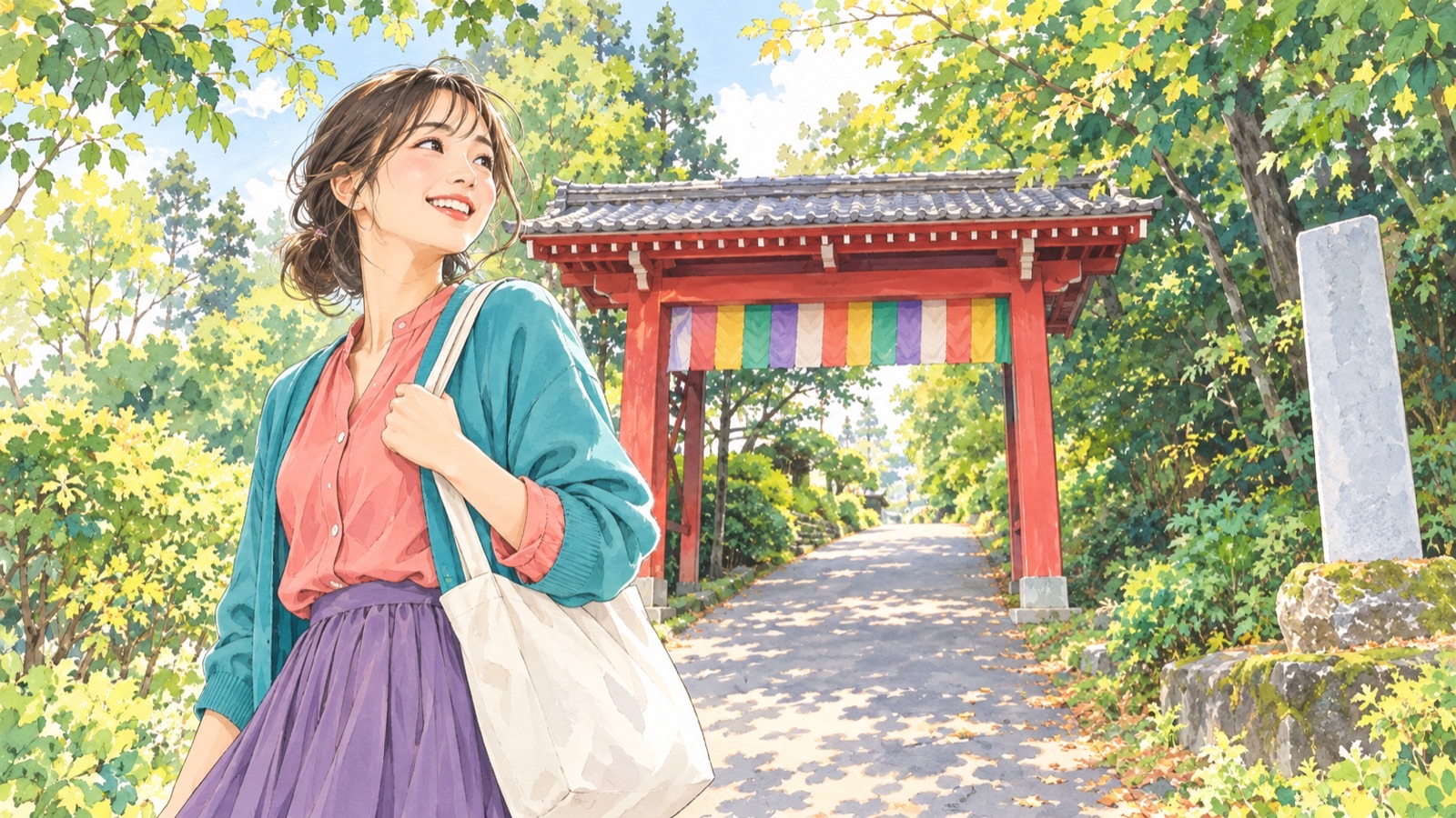千光寺を訪ねる女性のイラスト